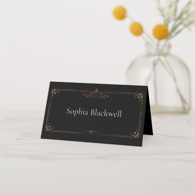 Elegant Dark Gothic Wedding Place Card (Front)