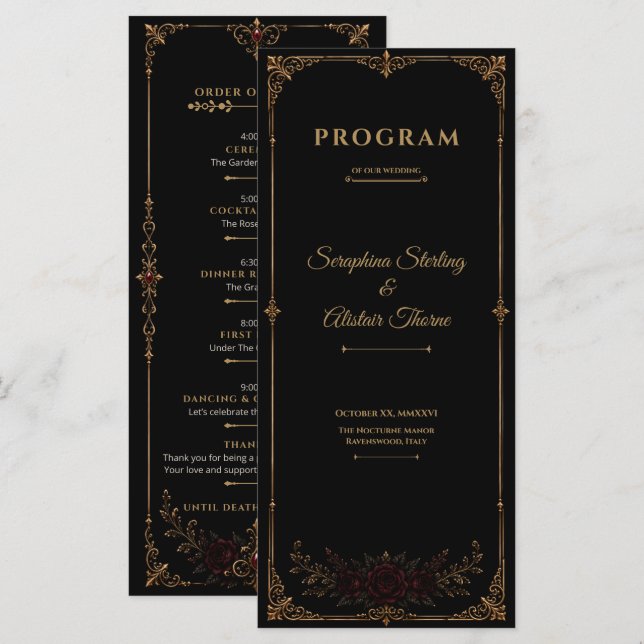 Elegant Dark Gothic Wedding Program (Front/Back)