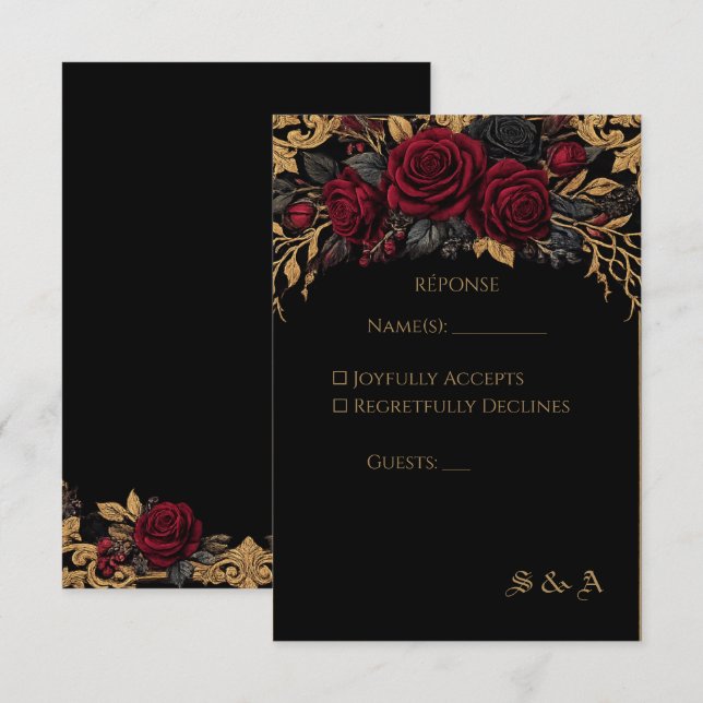 Elegant Dark Gothic Wedding RSVP Card (Front/Back)