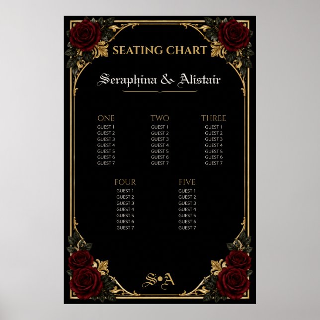 Elegant Dark Gothic Wedding Seating Chart (Front)