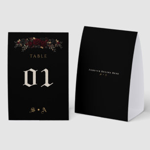 Elegant Dark Gothic Wedding Table Tent Sign
