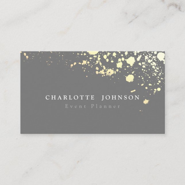 Elegant Dark Gray Faux Gold Splatter Professional Business Card (Front)