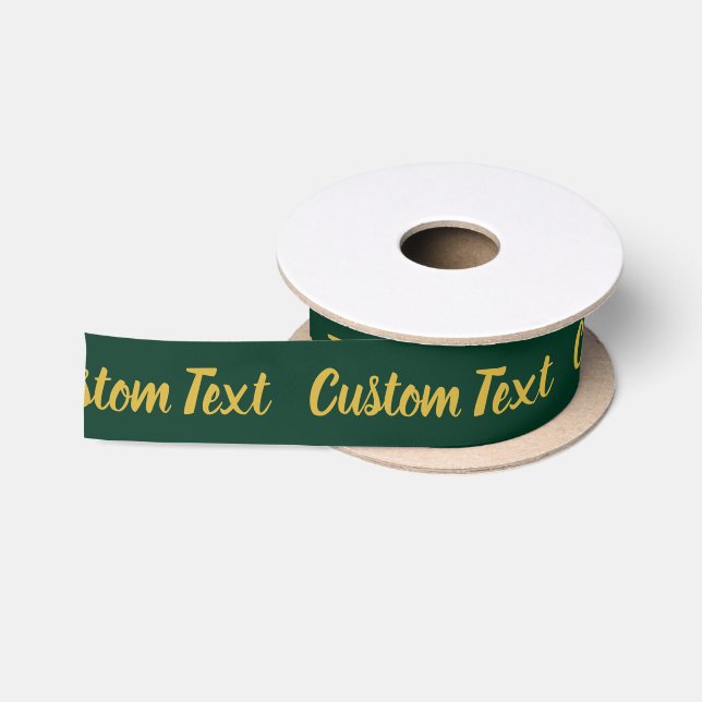 Elegant Dark Green and Gold Script Text Template Satin Ribbon (Spool)