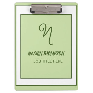 Elegant Dark Green Border Script Monogram Clipboard