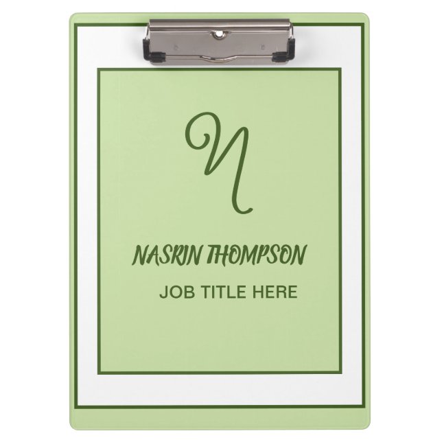Elegant Dark Green Border Script Monogram Clipboard (Front)