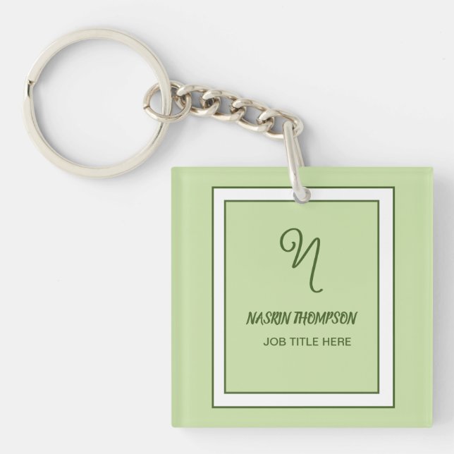 Elegant Dark Green Border Script Monogram Key Ring (Front)