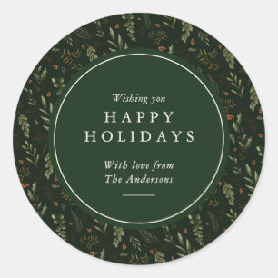Elegant Dark Green Botanical Holiday Gift Classic Round Sticker