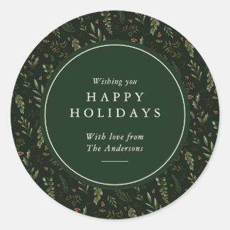 Elegant Dark Green Botanical Holiday Gift Classic Round Sticker