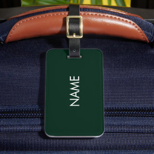Elegant dark green custom name text monogram luggage tag
