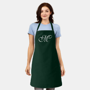 Elegant dark green custom script monogram initial apron