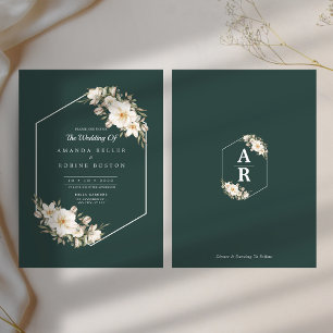 Elegant Dark Green Floral Wedding Invitation