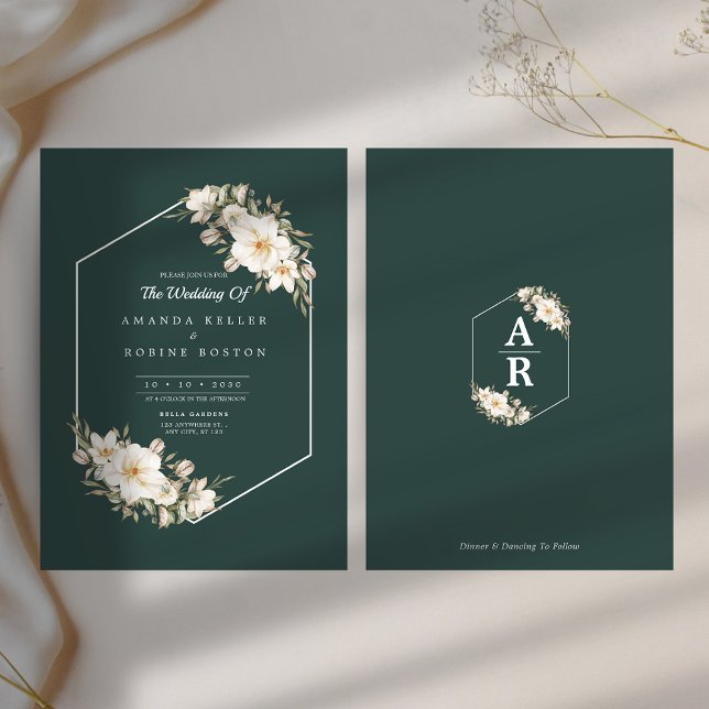 Elegant Dark Green Floral Wedding Invitation (Creator Uploaded)