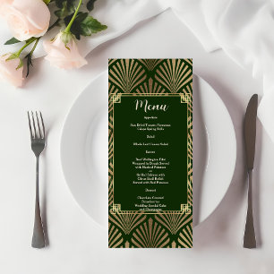 Elegant Dark Green Gold Art Deco 20s Wedding  Menu