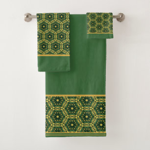 Elegant Dark Green Gold Bath Towel Set