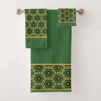 Elegant Dark Green Gold Bath Towel Set