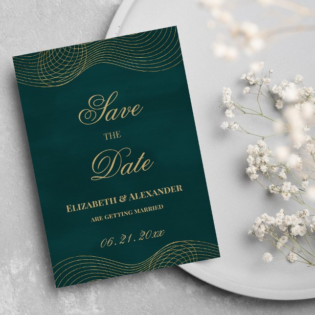 Elegant dark green gold geometric Save the Date Invitation (Elegant dark green gold geometric Save the Date )