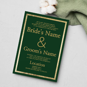 Elegant dark green gold luxury Wedding Invitation