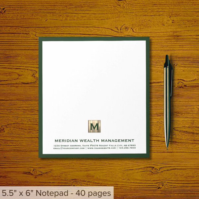 Elegant Dark Green Gold Monogram Notepad (Creator Uploaded)