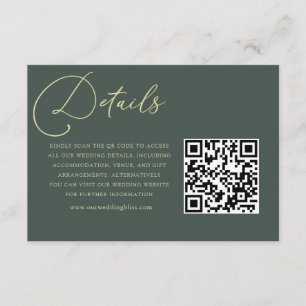Elegant Dark Green & Gold QR Code Wedding Details Enclosure Card