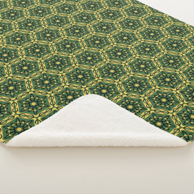 Elegant Dark Green Gold Sherpa Blanket (3/4)