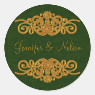 Elegant Dark Green & Gold Wedding Envelope Seal