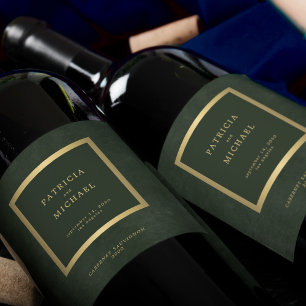 Elegant dark green gold wedding personalised wine label