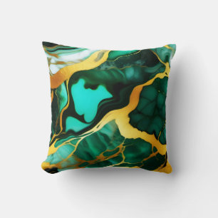 Elegant dark green golden yellow Faux Marble Cushion