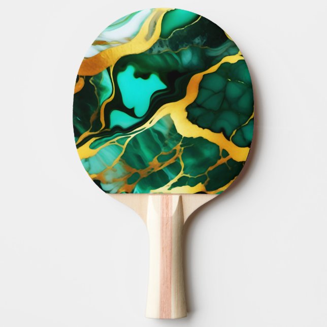 Elegant dark green golden yellow Faux Marble  Ping Pong Paddle (Front)