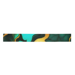 Elegant dark green golden yellow Faux Marble Satin Ribbon