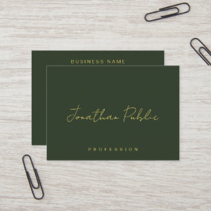 Elegant Dark Green Hand Script Gold Text Trendy Business Card