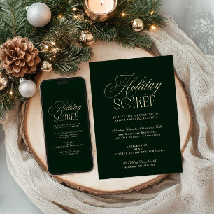 Elegant Dark Green Holiday Dinner Party Invitation
