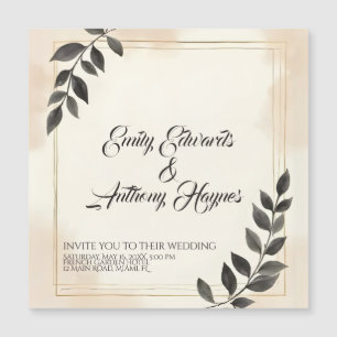 Elegant Dark Green Leaf Wedding Invitation
