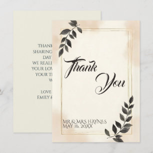 Elegant Dark Green Leaf Wedding Thank You Card