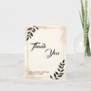 Elegant Dark Green Leaf Wedding Thank You Card