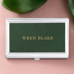 Elegant Dark Green Leather & Gold Script Name Business Card Holder<br><div class="desc">An elegant business card case featuring a dark green leather texture with gold script accents. This sophisticated design offers a luxurious way to store and present your business cards,  making a lasting impression in professional settings.</div>