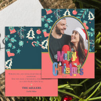 Elegant Dark Green Merry Christmas Photo Greeting