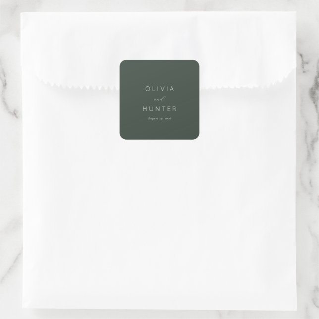 Elegant Dark Green Minimalist Calligraphy Square Sticker (Bag)