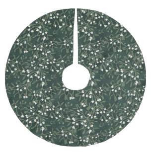 Elegant Dark Green Mistletoe Berry Pattern Luxury Brushed Polyester Tree Skirt