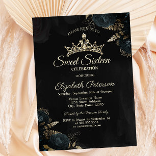 Elegant Dark Green Roses Gothic Sweet 16 Invitation