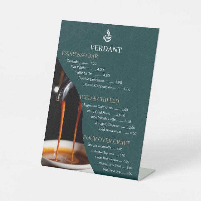 Elegant Dark Green Speciality Coffee Cafe Menu Sig Pedestal Sign (Front)