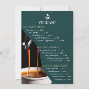 Elegant Dark Green Speciality Coffee Shop Menu Car Invitation