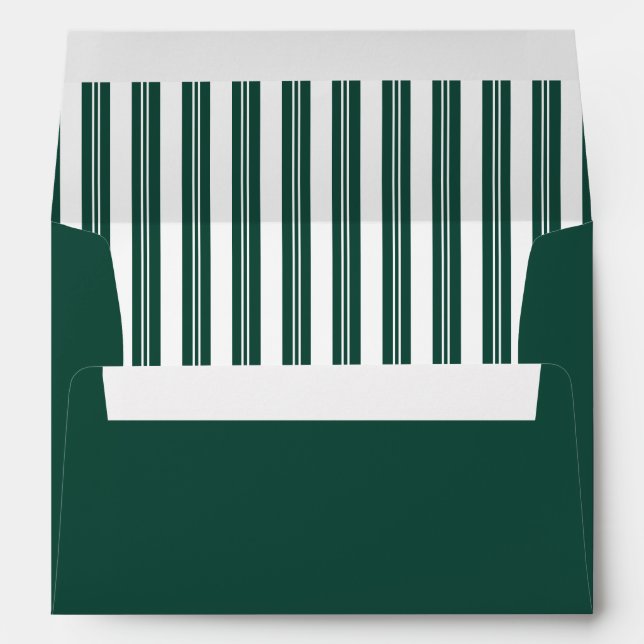 Elegant Dark Green Stripes Wedding Envelope (Back (Bottom))