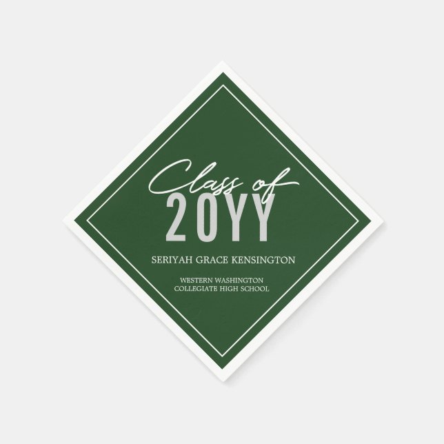 Elegant Dark Green Typography Any Year Graduation Napkin (Corner)
