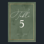 Elegant Dark Green Watercolor Wedding Script Table Number<br><div class="desc">Elevate your reception with our table numbers. A dark green watercolor background,  enhanced by a faux gold foil border,  sets the stage for the chic script typography of "Table."</div>