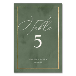 Elegant Dark Green Watercolor Wedding Script Table Number