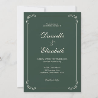 Elegant Dark Green Wedding Invitation