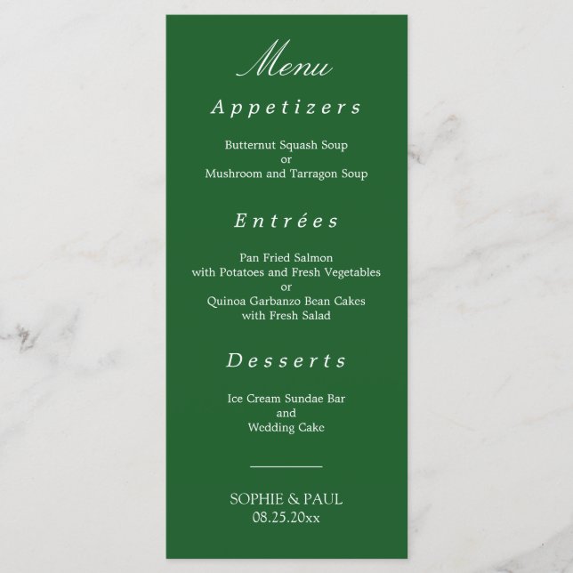 Elegant Dark Green Wedding Menu (Front)