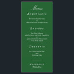 Elegant Dark Green Wedding Menu<br><div class="desc">Elegant Dark Green Wedding Menu, please personalise as required using the online Personalisation template before ordering. Once you have entered your wording onto the Personalisation template, should you find that you need to adjust the positioning of the text then please use the "Customise further" option to "Edit using the Design...</div>