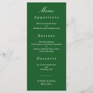 Elegant Dark Green Wedding Menu