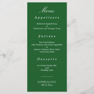 Elegant Dark Green Wedding Menu